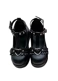 Plataforma Mary Janes Mujer Sweet Toe Tobillo Lolita Gótico Vestido Bombas Gruesos Zapatos de Plataforma Charol