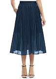 EXCHIC Mujeres Casual Gasa Elástico Cintura Alinear Plisado Midi Falda con Bolsillo (S, Azul Marino)