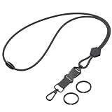 Uniclife Cordón Portacredenciales Liberación Rápida Cordón Resistente Hebilla de Seguridad Desmontable, Hebilla Ajustable Mosquetón Giratorio y Anillas Llaves Cable Redondo Ajustable para Llaves Negro