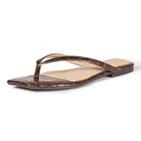 Amazon Essentials Sandalias Tipo Chancla de Puntera Cuadrada Mujer, Cocodrilo Sintético Marrón, 36 EU