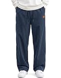 TARAINYA Pantalon Pana Hombre Anchos Casual Azul Oscuro 3XL | pantalones de pana;pantalones de pierna ancha;pantalonesholgados;cintura elástica con cordón;ligero estiramiento