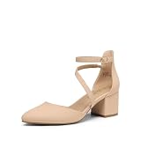 DREAM PAIRS Zapatos Tacón Bajo Mujer,Nude-Nubuck,39