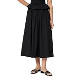 Amazon Essentials Falda midi de popelina elástica de algodón de talle medio con cintura elástica Mujer, Negro, XL
