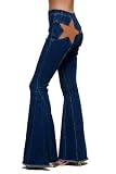 Jeans acampanados con diseño de estrellas para mujer, cintura media, corte de bota, elásticos, pierna recta, pantalones de mezclilla ajustados, Azul oscuro, S