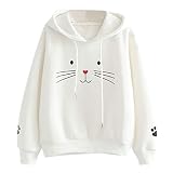 Sudadera Mujer,riou Sudaderas con Capucha Adolescentes Chicas Patchwork Sudaderas para Mujer Otoño-Invierno Estampadas Gato Tops Manga Larga Sudaderas Casuales