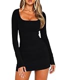 Navneet Vestido Corto Mujer Ajustado Manga Larga Cuello Cuadrado Coctel