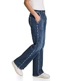 STREET ONE A378901 Vaqueros de Pierna Ancha con Tachuelas, Color Azul Oscuro, 31W / 30L Mujeres