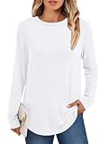 AirMood Camisetas casuales lisas de manga larga para mujer, tops tipo túnica, cuello redondo, ajuste holgado, camisetas, blanco, XL