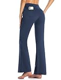 MOVE BEYOND Pantalones de Yoga Bootcut para Mujer con 4 Bolsillos Pantalón Corte de Bota de Cintura Alta para Vestir Pilates Fitness Entrenamiento, Largos, Azul, L