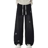 Pantalones vaqueros holgados para hombre con estrella, pierna ancha, hip hop, Y2K, rectos, vaqueros, pantalones rectos, suaves, cintura elástica, con bolsillos, corte holgado, pantalones de mezclilla