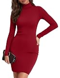 Zeagoo Vestido Bodycon Mujer Vestido Manga Larga Cuello Alto Rojo M