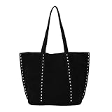 Generisch Bolso de la compra para mujer en imitación de ante con tachuelas – Bolsa grande con remaches decorativos | espaciosa bolsa de hombro para el día a día, Talla única para todos