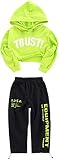 LOLANTA 2 Piezas de Ropa de Baile Callejero para niña Hip Hop, Sudadera Corta + Pantalones de chándal, Verde, 10-11 años, 150