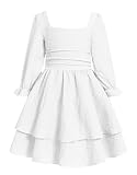 JiAmy Vestidos para niñas de manga larga abombada, casual, elegante, acampanado, de princesa, midi, swing, para adolescentes, vestido de graduación para 5-13 años, blanco, 9-10 años