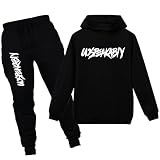 amropi Chándal Niños 2 Piezas Set Sudadera con Capucha y Pantalones Deportivo Jogging Adolescentes Conjunto Ropa (Negro,12-13 años, etiqueta 170)
