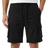 Sahunfri Pantalones Cortos Cargo tácticos para Hombre, Estilo Chino Premium de 6 Bolsillos, para Exteriores y Uso Urbano (FR/ES, Letras, S, Regular, Regular, Negro)