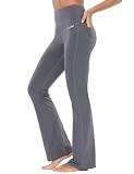 baleaf Pantalones de Yoga para Mujer Cintura Alta Flared Leggings con Bolsillos Pantalon Deporte Mujer Slim Fit Pantalones Acampanados Transpirables Casual Bailar Deportivos Gris L