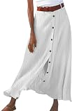 EFOFEI Faldas De Lino Algodón De Verano Playa Boho Faldas Larga Maxi Plisada Cintura Alta Blanco M