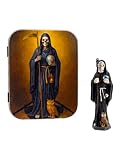 HOSTENATURA Figura Resina Santa Muerte Negra 5cm en Lata | Protección y Energía Espiritual | Mini Estatua Esotérica Decorativa