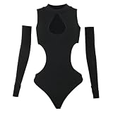 UJBVCX Body Hueco Sexy Y2k Gótico Leotardo Negro Bodysuit con Manga Outfit Jumpsuit Clubwear Out Tops Party
