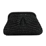 EVEOUT Clutch de Paja Mujer Bolso Nube de Boda Fiesta Paja con Cadena Bolsos bandolera Tejido para Vacaciones Playa