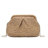 ZXTGBQ Bolso Paja, Clutch de Paja Mujer Verano, Cartera de Mano Casual para Bodas y Vacaciones
