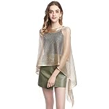 TTPSRY Mujer Brillante Chal Mantón Elegante Bufanda Estola Para Fiesta Vestido Boda Novia Dama De Honor Noche (Oro)