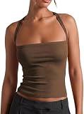Xiaoliny Camiseta Sin Mangas Mujer Verano Cuello Cuadrado Halter Top Sexy Camiseta Tirantes con Espalda Cruzada Casual Y2K Crop Tops Básico Chaleco Top Corto Camisola Ajustado para Diario Deportiva