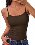 Aottori Top Mujer Tirantes Finos Encaje Canalé Verano marrón L