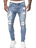 Oanviso Vaqueros Rasgados de Hombre Skinny Denim Jeans Vintage Pantalone con Cremallera Moda Casuales Elasticos Agujero Pantalón Largo Vaqueros Ajustados A Azul Claro L