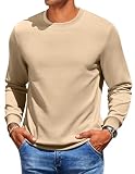 COOFANDY Sudaderas para Hombre Pullover con Mangas Largas Sudadera Cuello Redondo Sin Capucha Sudaderas Acanaladas Casual Invierno Sudadera Caliente Caqui L