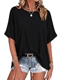 Wayleb Camiseta Oversize Mujer Manga Corta Negro L