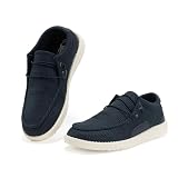 JOMIX Mocasines de Hombre Verano Planos sin Cordones Zapatos Náuticos Transpirables Cómodos y Livianos para Caminar y Ocasiones Formales,Azul Marino,42 EU