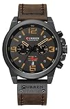 CURREN Reloj cronógrafo de moda multifunción impermeable de cuarzo, correa de cuero, reloj militar, Café, Lujoso