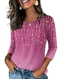 Zeagoo Camiseta Mujer Elegante Cuello Redondo Manga 3/4 Blusas Rosa XXL