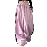 Pantalones de Baile Hip-Hop para Mujer Pantalones Deportivos de Corte Casual Pantalones de Trabajo Casual Jogger de Piernas Anchas Traje de Danza Urbana Pantalones sueltos de Corte Sable, rosa, S