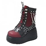 Jemnpela Botas de Plataforma para Mujer Tacón Grueso Estilo Gótico Punk Tobilleras con Cordones y Cremallera Suela de Cuña Zapatos para Halloween Cosplay Citas y Eventos