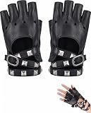 LEPJOS Guantes Punk Góticos Negros Sin Dedos 1 Par, Remaches y Cadenas Estilo Michael Jackson, Corte Ergonómico para Agarre Total en Raves, Festivales y Rock.