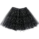Yolev Falda Tul Mujer Falda de Tul de 3 Capas con Estrellas de Lentejuelas Adulto Adolescente Tutu Retro 80s Fiesta Halloween Carnaval Disfraz (Negro)