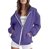 amropi Sudadera de Mujer Deportiva Chaqueta con Capucha y Cremallera Casual Hoodie Abrigo Morado,L