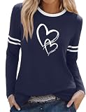 Aottori Top Mujer Manga Larga Cuello Redondo Camiseta Holgada Azul Marino S