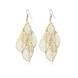 Auriselle Pendientes largos colgantes en forma de hoja para mujer, pendientes largos colgantes calados brillantes con flecos, ajustables, joyería para mujer, niña, dorados