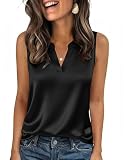 Camiseta Tirantes Mujer sin Manga Satén Chalecos Verano Básica Tank Tops | Cuello en V Top Elegante Camisa Blusa Casual Color Sólido Tshirt Negro XL