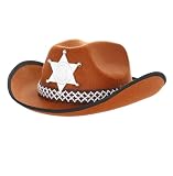 KarneLux Sombrero de vaquero marrón – Accesorio para disfraz de vaquera con estrella de sheriff para carnaval, teatro o Halloween