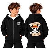 One Piece Sudadera Cremallera Niño y Chico con Bolsillos, Chaqueta Forro Sherpa con Capucha, 9-16 Años, Regalos de Anime (15-16 Años, Nero)