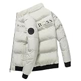 Mayamiyasa Hombre Moda Parka, Invierno Abrigos para Hombre, London Abrigo, BOS Logo, Chaqueta Zip Casual Jacket, Winter Warm Jacket Outdoor, Unisex Chaqueta Antiviento, Beige S