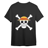 Comic Studio | One Piece Camiseta Hombre | Artículo Licenciado Oficial | Luffy Skull Character | Unisex | Negro | S, M, L, XL, XXL | Manga Corta | Merchandising Serie Anime | Regalo Original