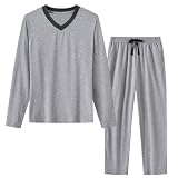 MoFiz Pijamas Niños Largo Algodón Conjunto de Pijama 16+ Años,Gris Claro XL