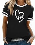 Aottori Camiseta Mujer Manga Corta Cuello Redondo Estampado Corazón Negro L