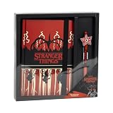 Set de Papelería de Stranger Things - Incluye Bolígrafo y Libreta - Diseño en Rojo, Negro y Blanco - Accesorios de Papelería - Producto Original Diseñado en España